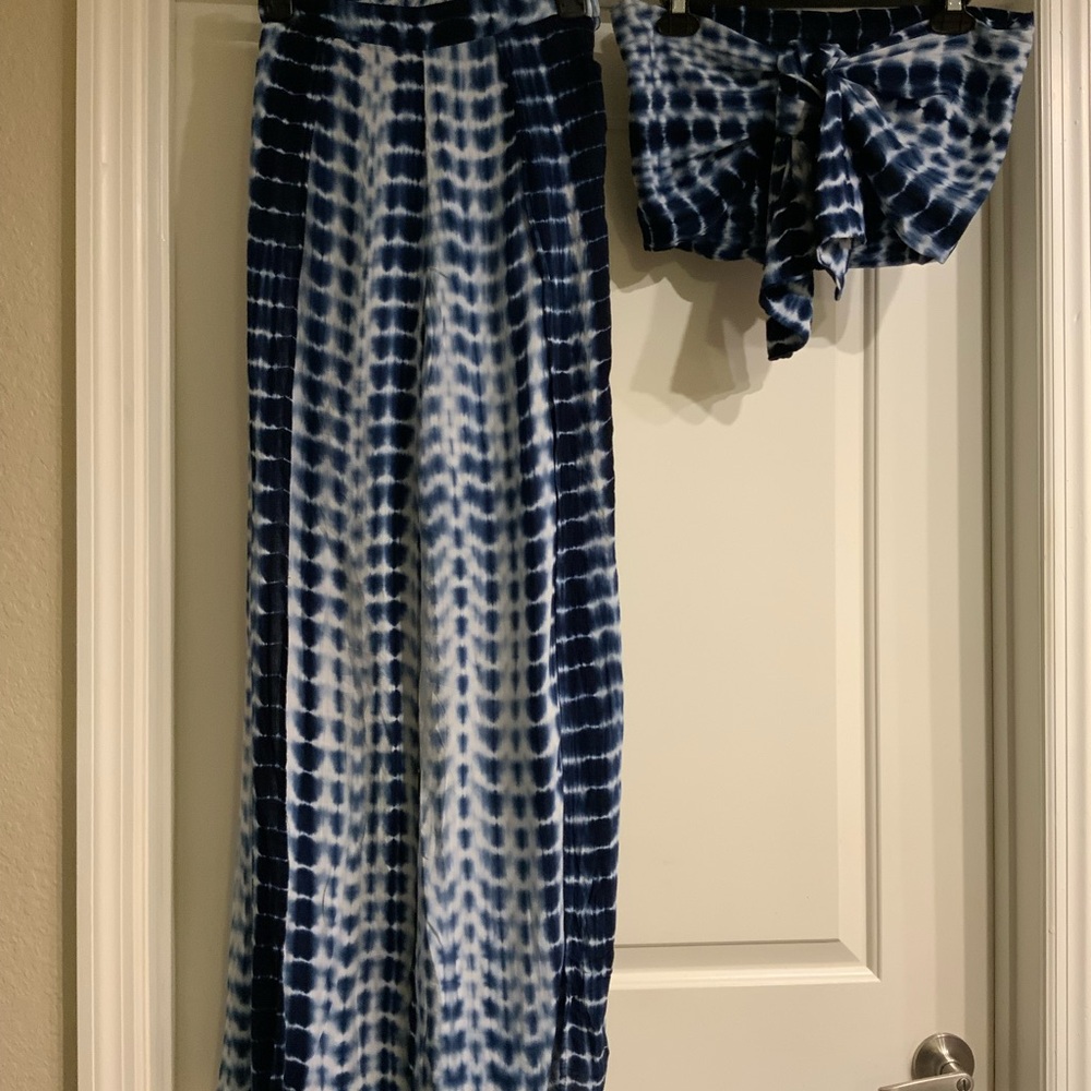 Blue and White Tie-Dye Two-Piece Set